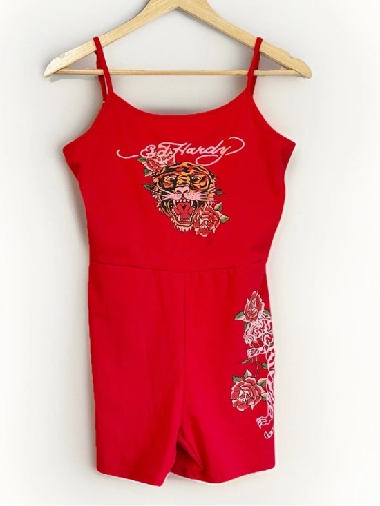 Ed Hardy Pants - Ed Hardy Red Tiger Playsuit and Romper Size Medium Stretch Sleeveless Summer